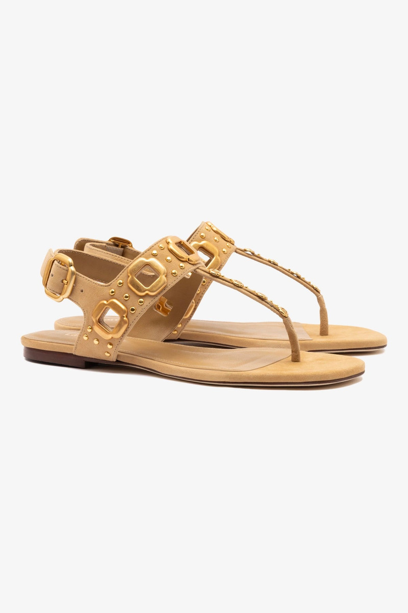 Milan Studs Thong Sandal In Peanut Suede 5
