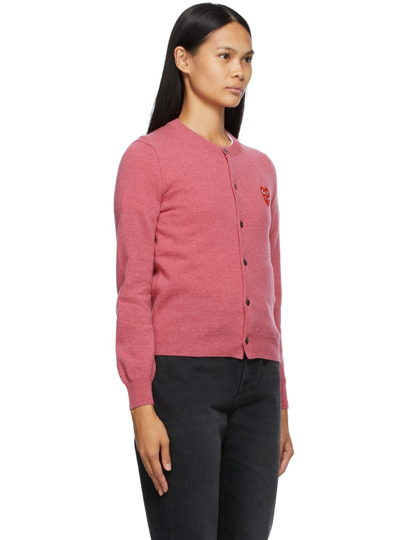Comme des Garçons PLAY Pink Wool Layered Double Heart Cardigan outlook