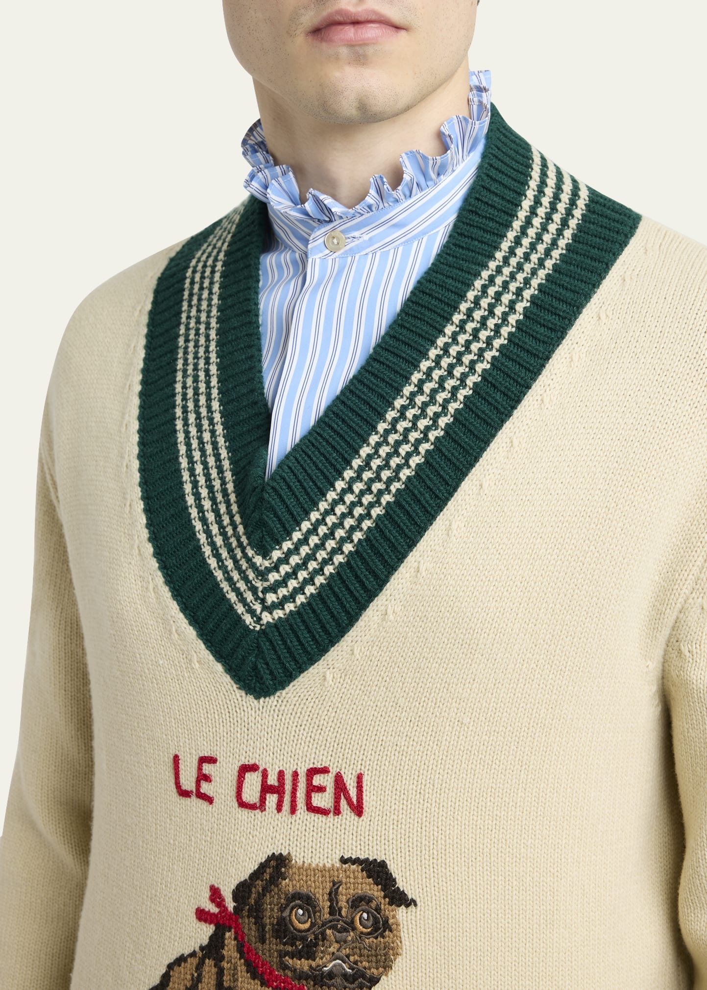 Men's Wool Le Chien De La Maison Jacquard V-Neck Sweater - 5