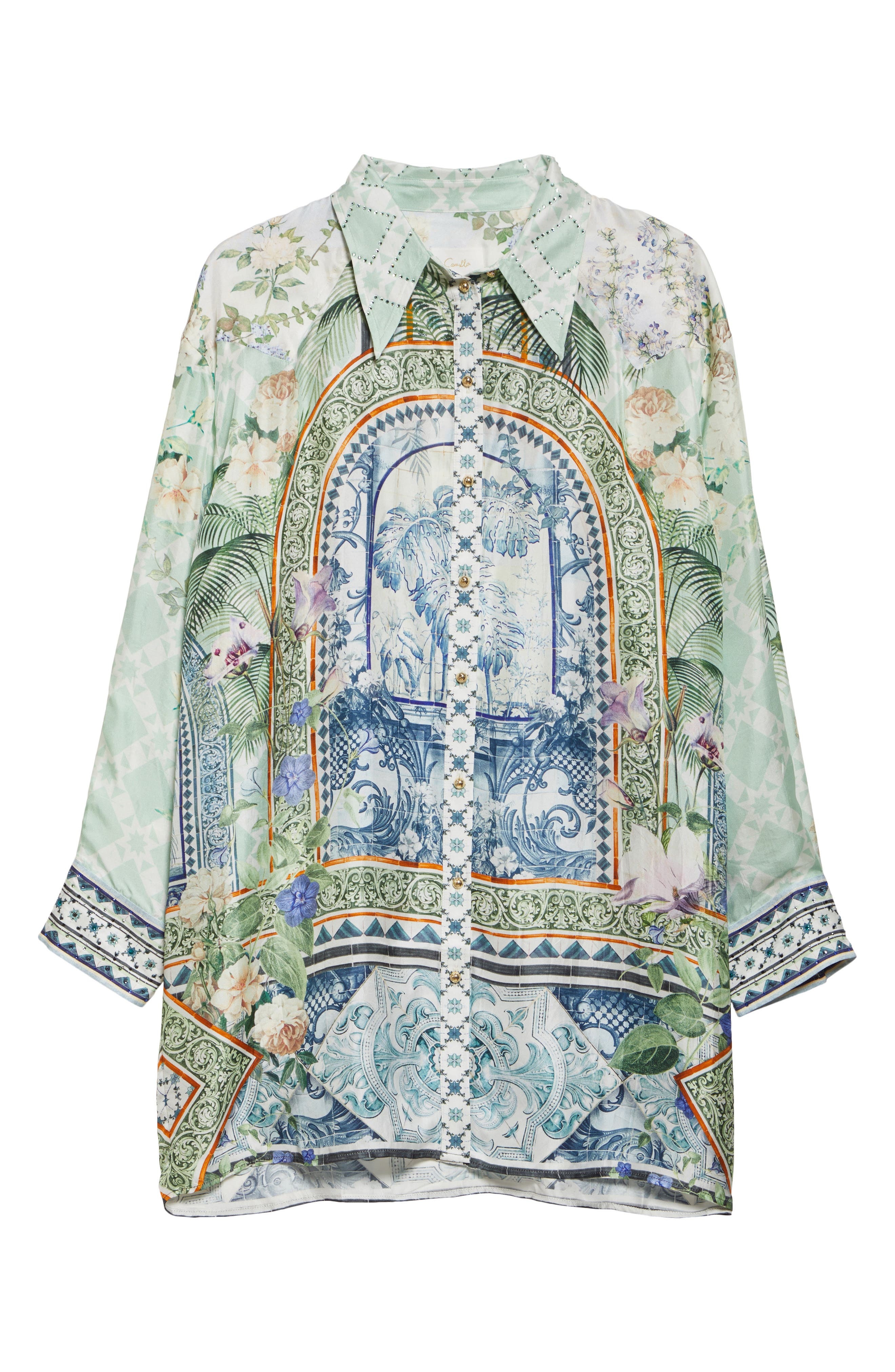 Camilla Long Sleeve Silk Shirtdress in Jardim Party at Nordstrom - 6