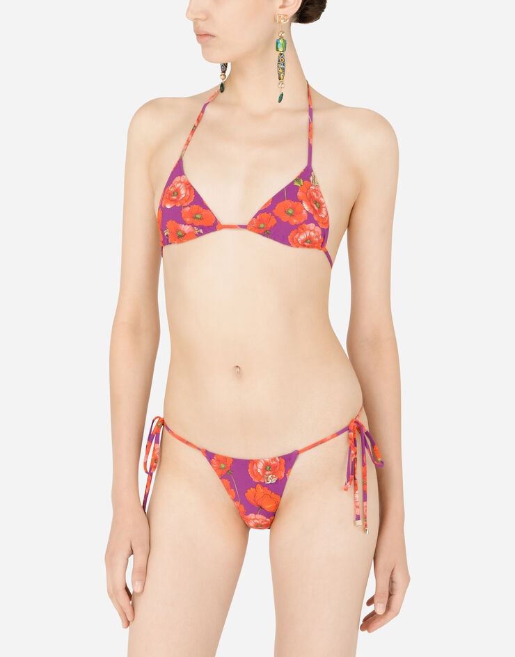 Poppy-print triangle bikini - 4