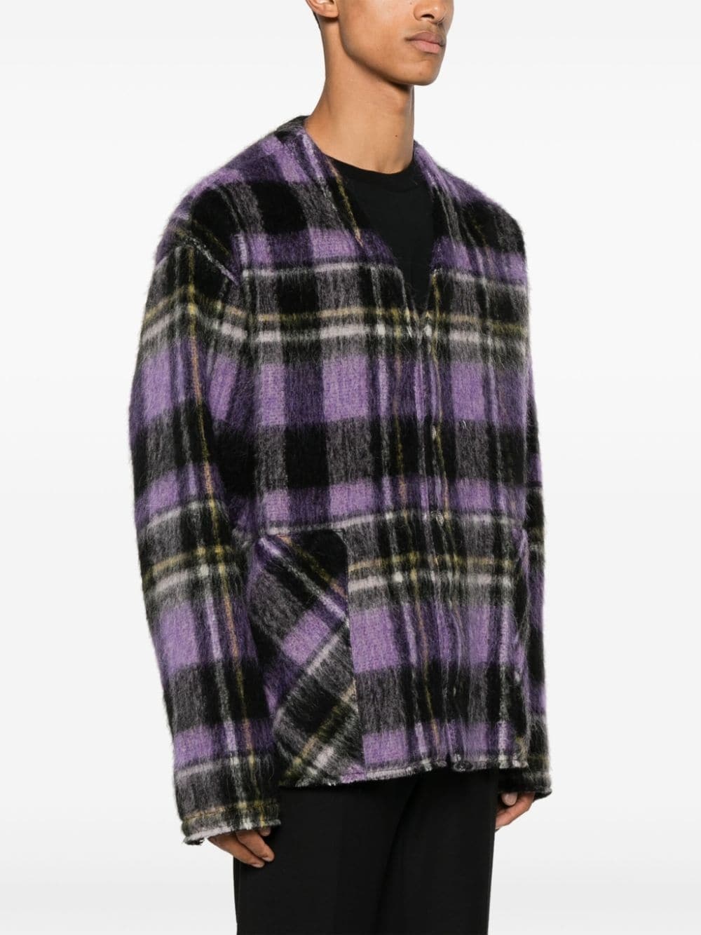 plaid-check cardigan - 3