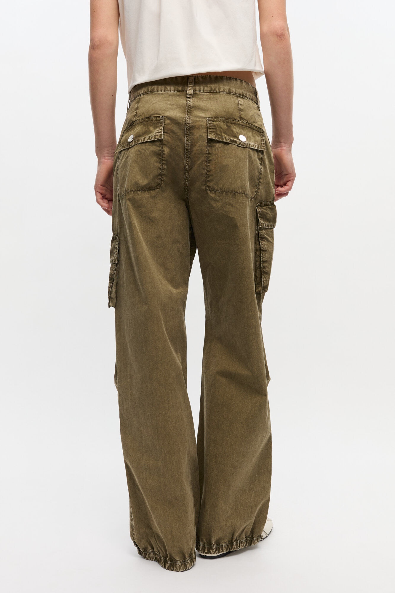 GREEN WASHED COTTON TWILL PANTS - 4