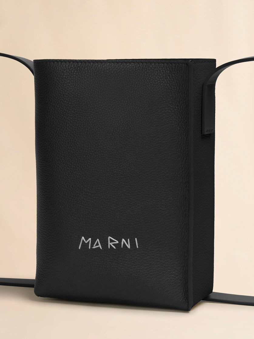 BLACK LEATHER MUSEO NANO BAG WITH MARNI SYMBOL EMBROIDERY - 5