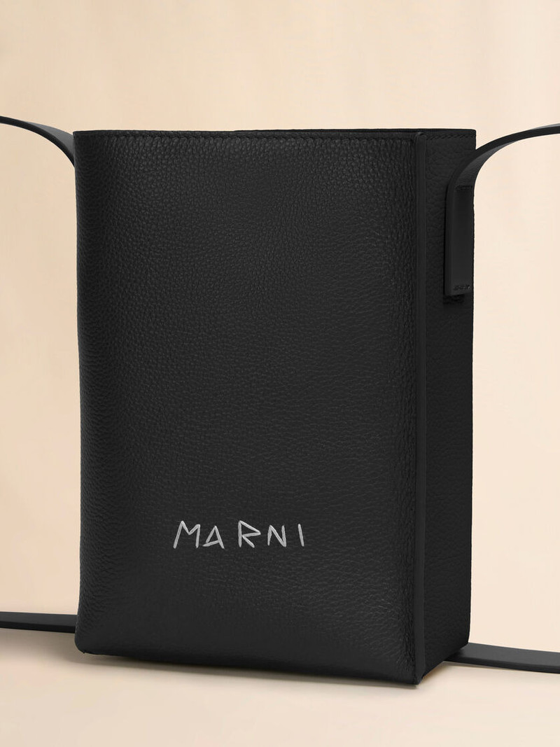 BLACK LEATHER MUSEO NANO BAG WITH MARNI SYMBOL EMBROIDERY 5