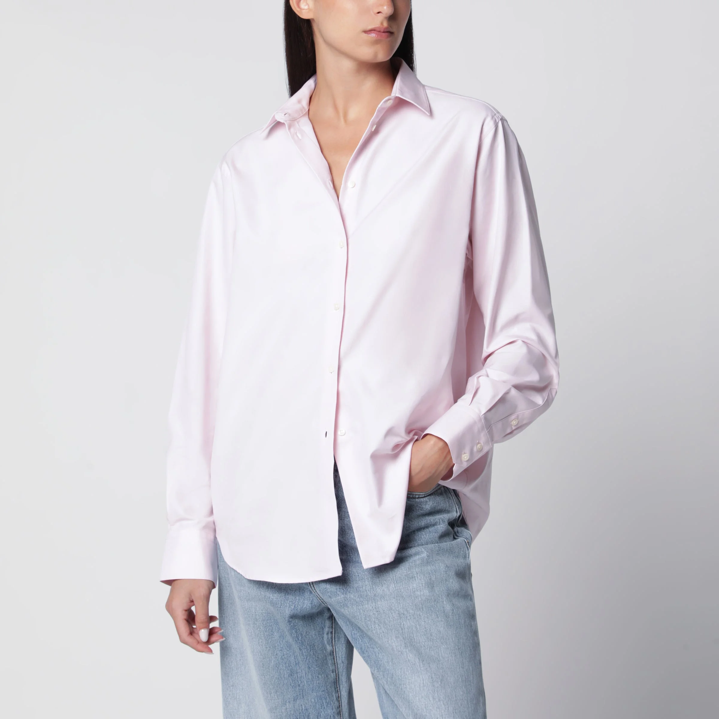 Pink Cotton Button-Down Shirt - 1