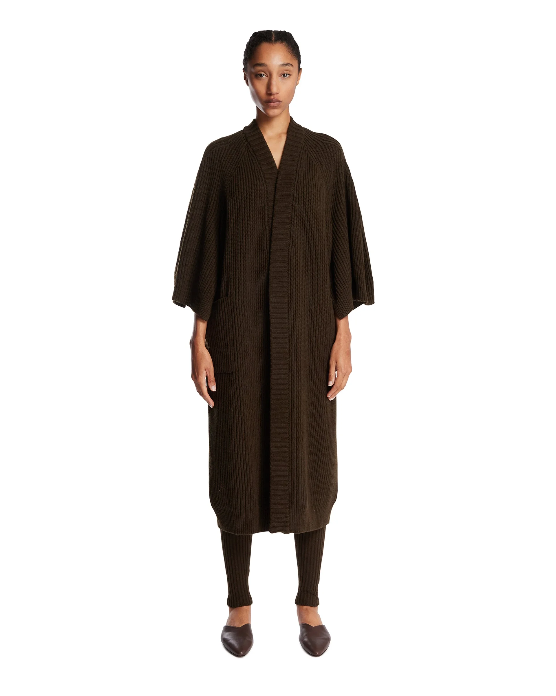 Brown Wool and Cashmere Wrap Cardigan - 1