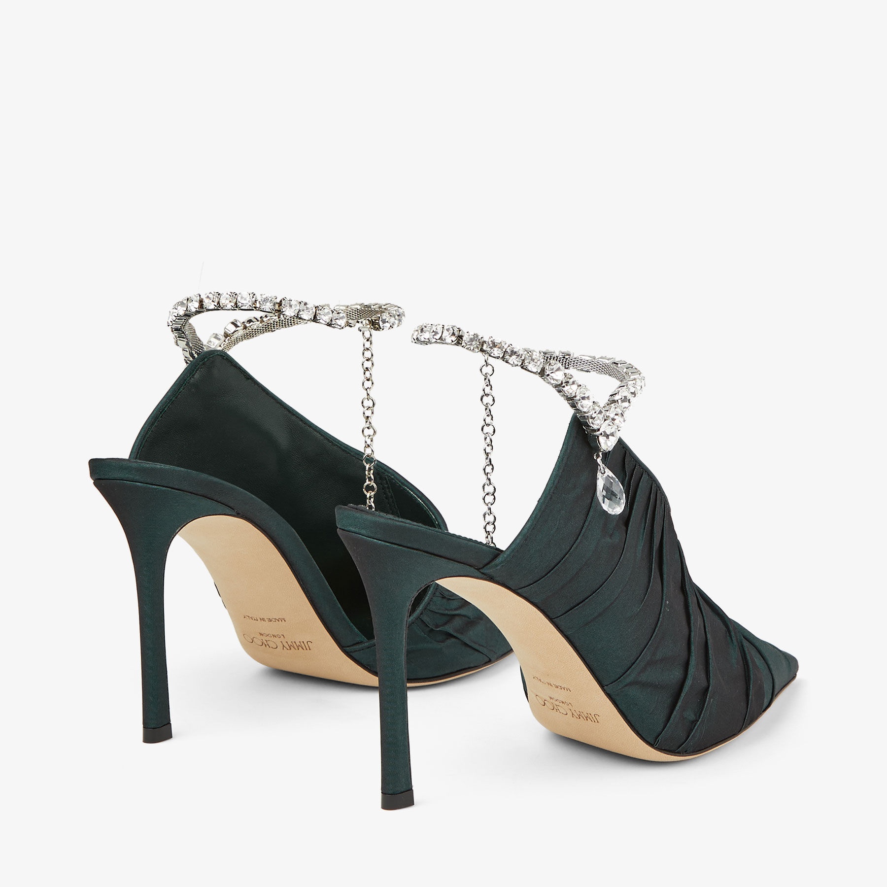 Sadia 95
Dark Green Taffeta Pumps with Crystal Anklet - 6