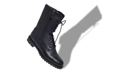 Manolo Blahnik Black Calf Leather Military Boots outlook