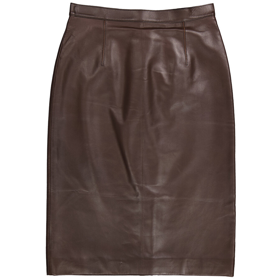 Open Box - Burberry Mahogany High-waist Tailored Lambskin Pencil Skirt, Brand Size 10 (US Size 8) - 4