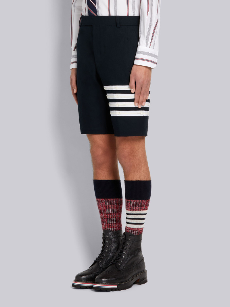 Thom Browne Navy Washed Cotton Canvas Embroidered 4-Bar Unconstructed Chino Short outlook