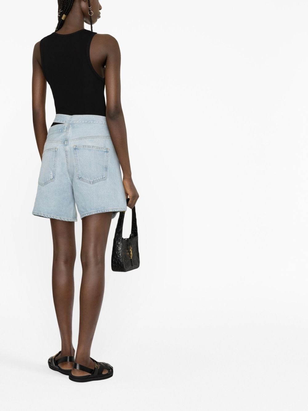 asymmetric denim shorts - 4