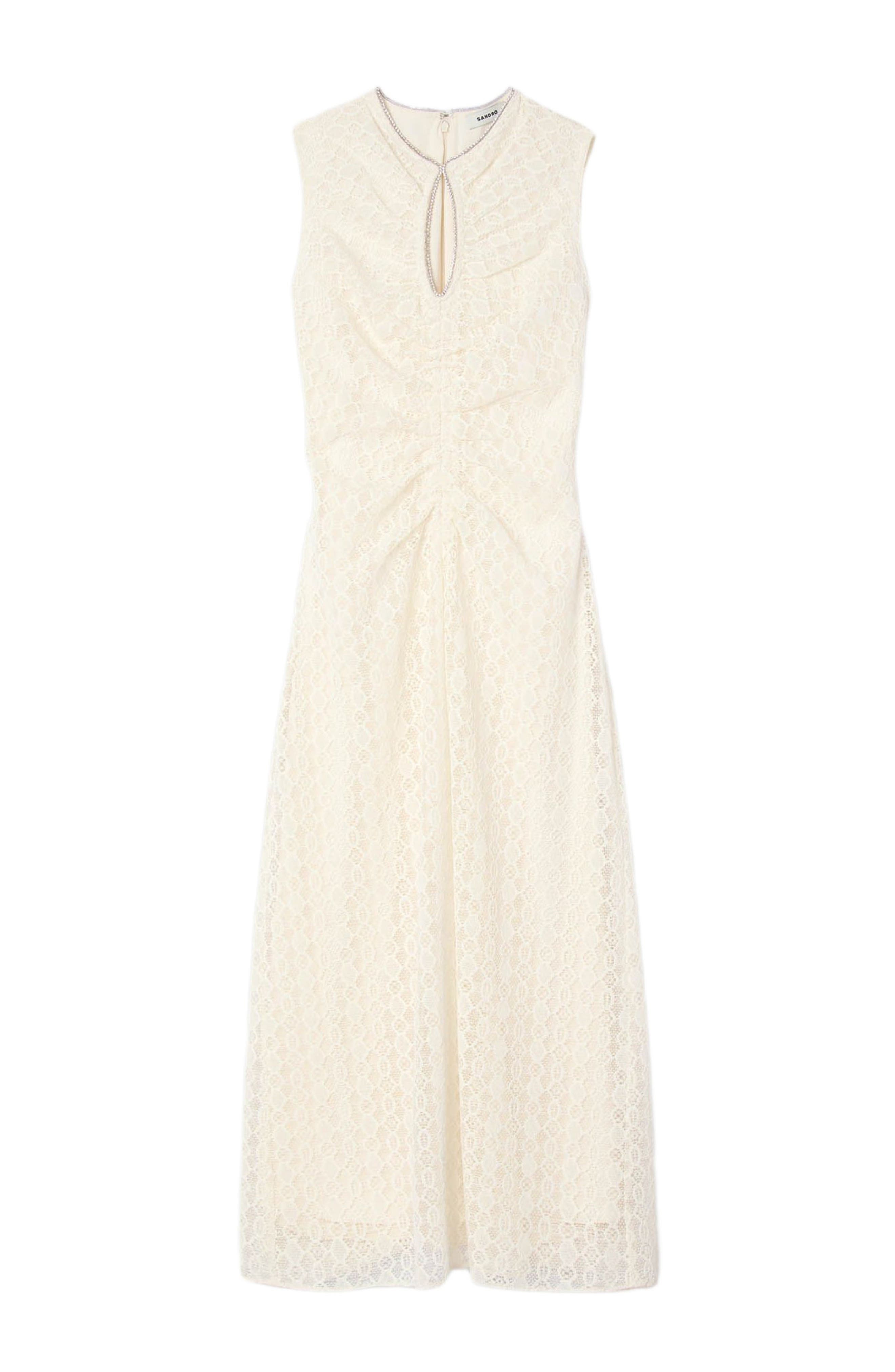 SANDRO Lace Keyhole Maxi Dress in Ecru at Nordstrom - 5