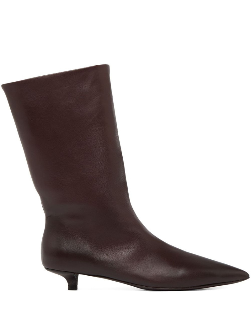 leather pointed-toe kitten-heel boots 1