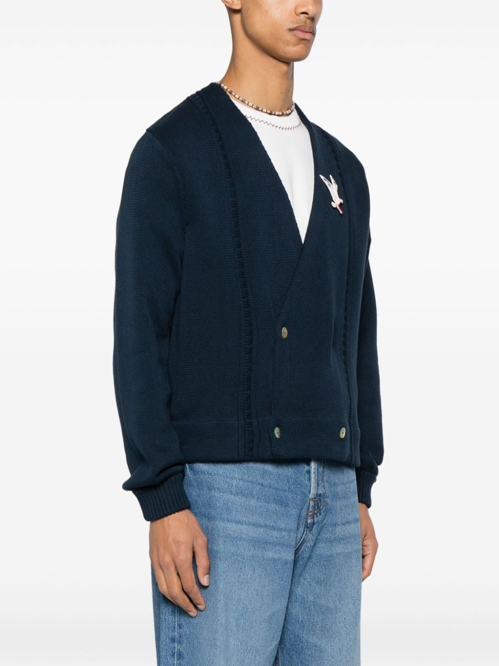 brooche-embellished double-breasted cardigan - 3