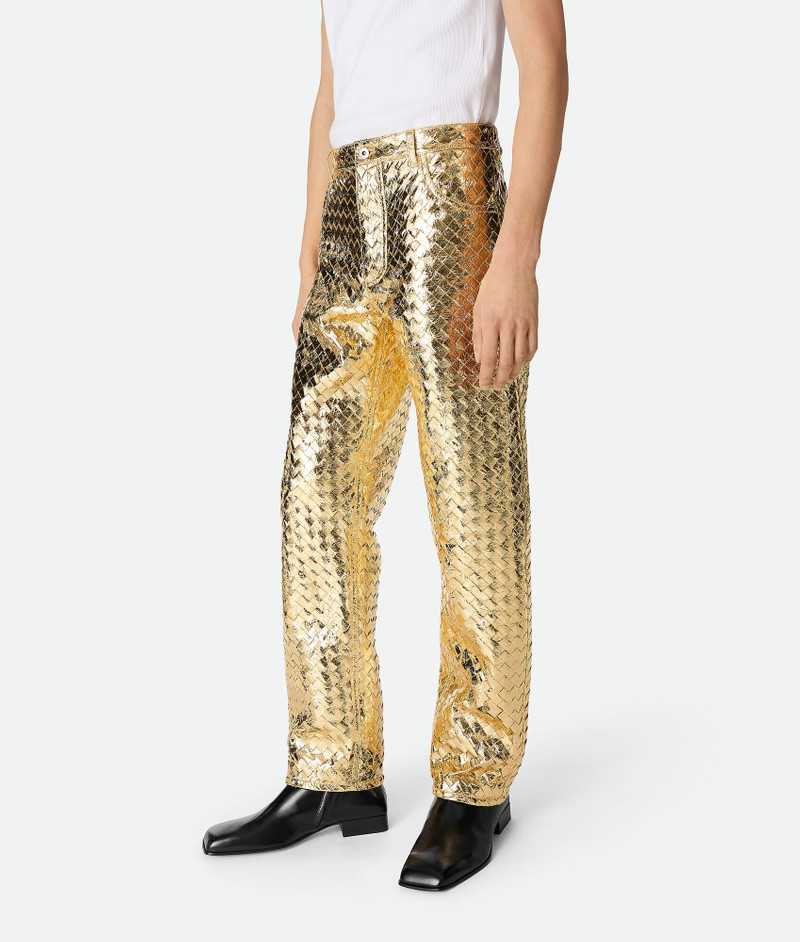 Bottega Veneta Laminated Intrecciato Leather Straight Pants outlook