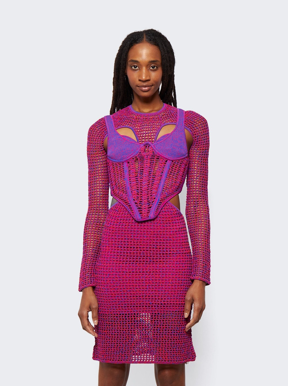 Stirrup Crochet Mini Dress Fuschia - 3