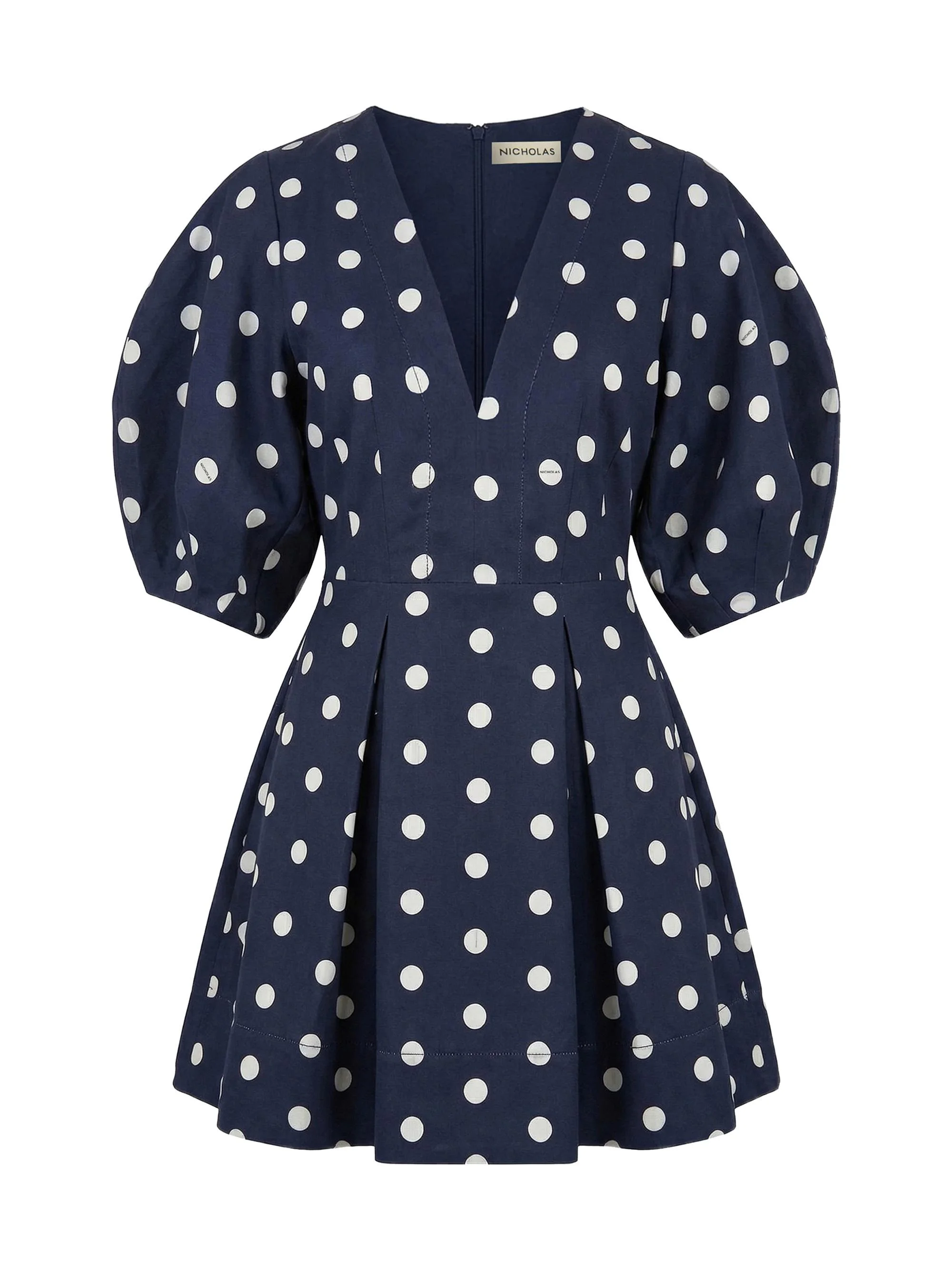 Women's Josefa Linen-Blend A-Line Minidress - Navy Polka Dot - 1