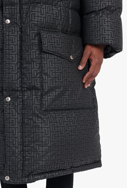 Long ivory and black nylon reversible quilted coat with Balmain monogram - 9