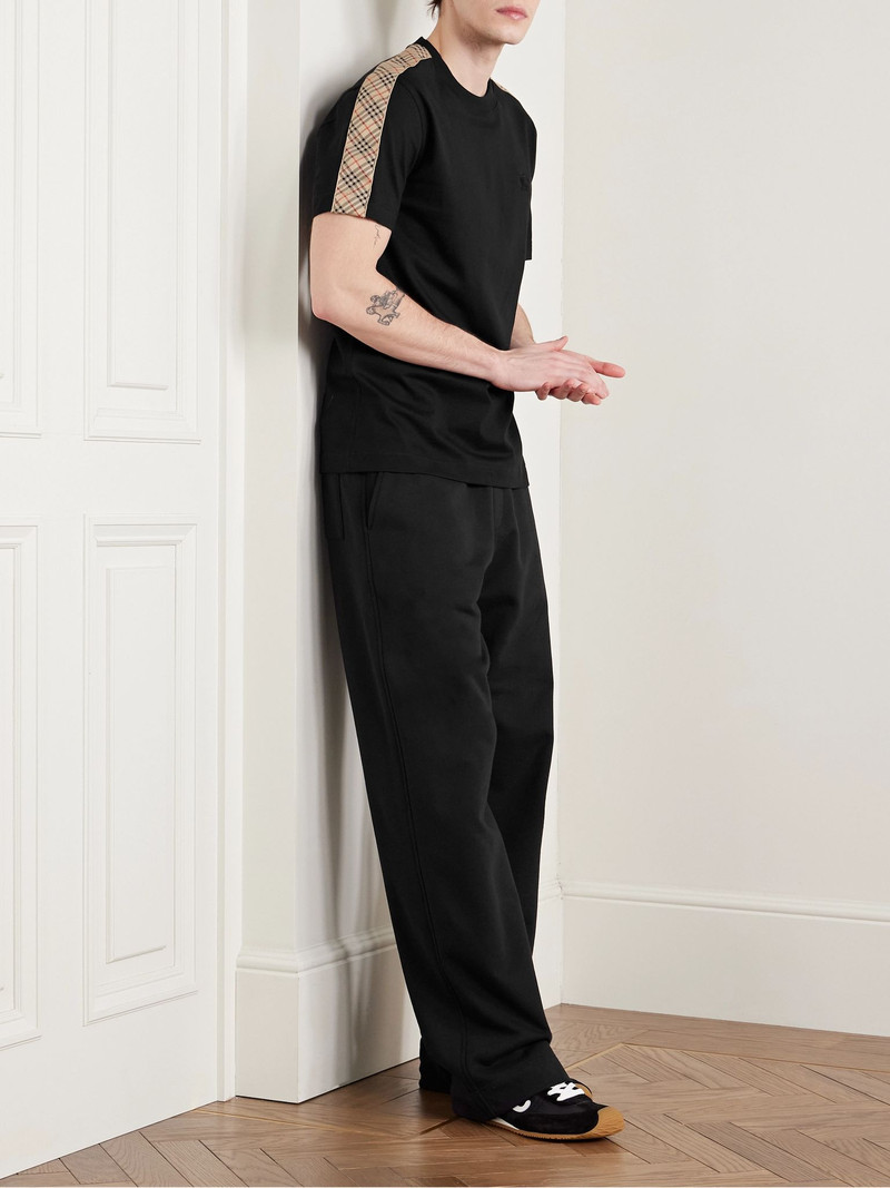 Burberry Logo-Embroidered Checked Jacquard-Trimmed Cotton-Jersey T-Shirt Black outlook
