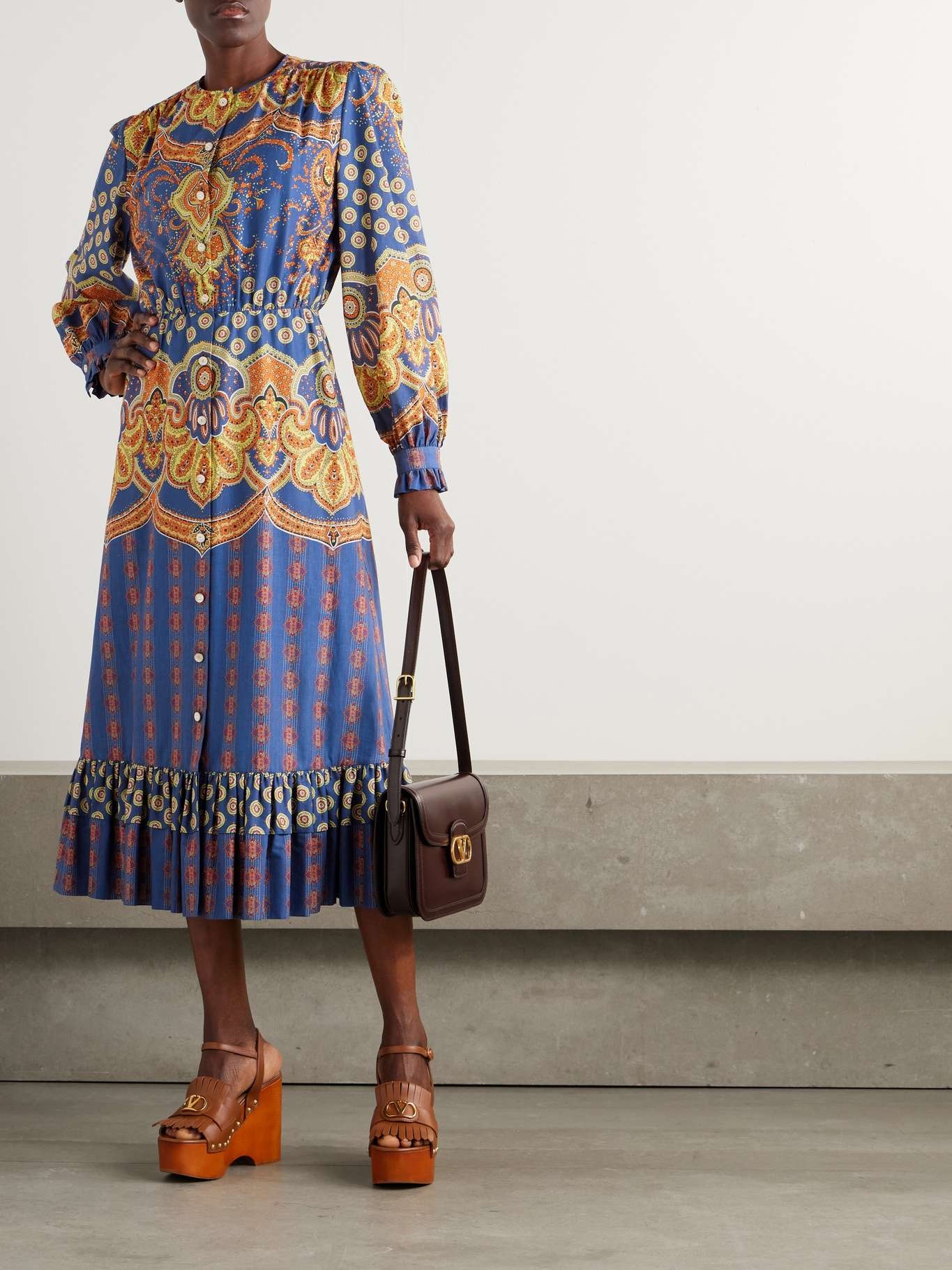 Printed cotton midi dress Blue - 2
