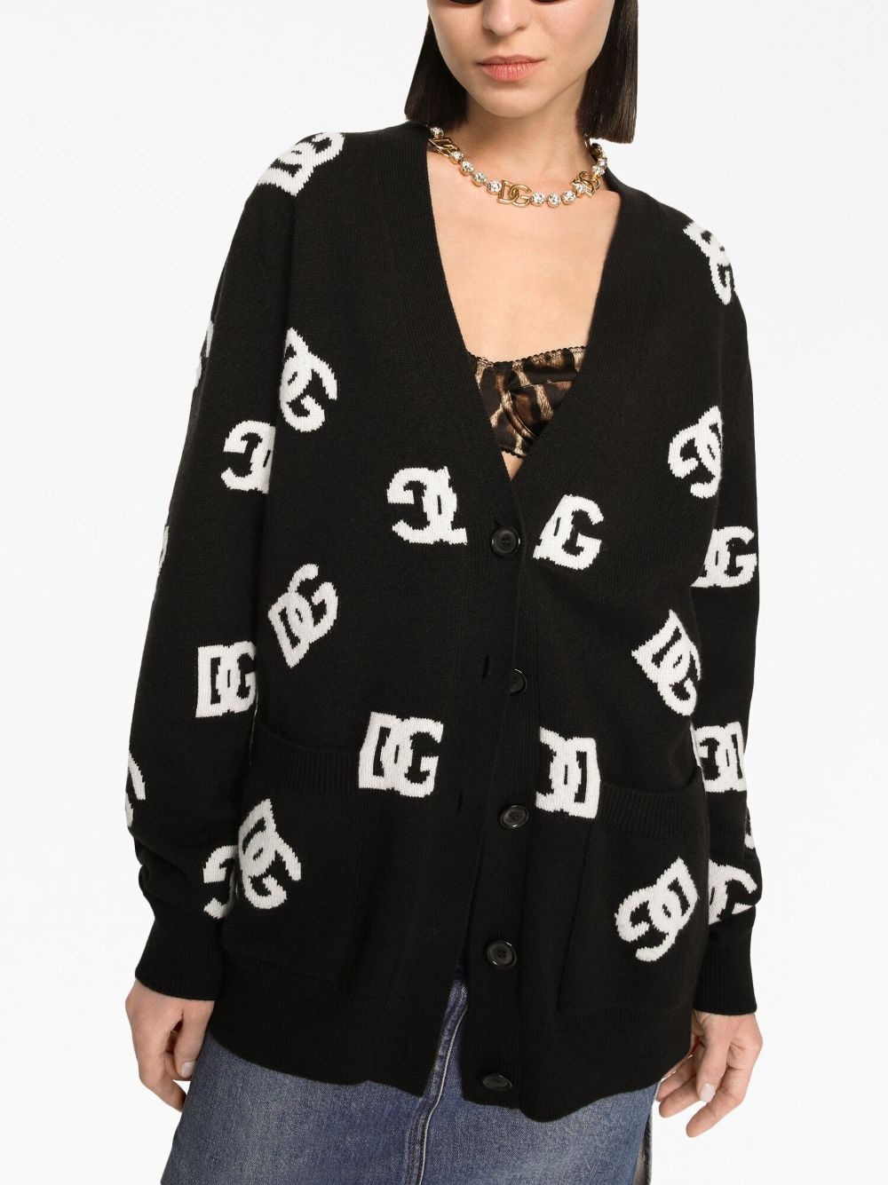 DG monogram virgin wool cardigan - 5