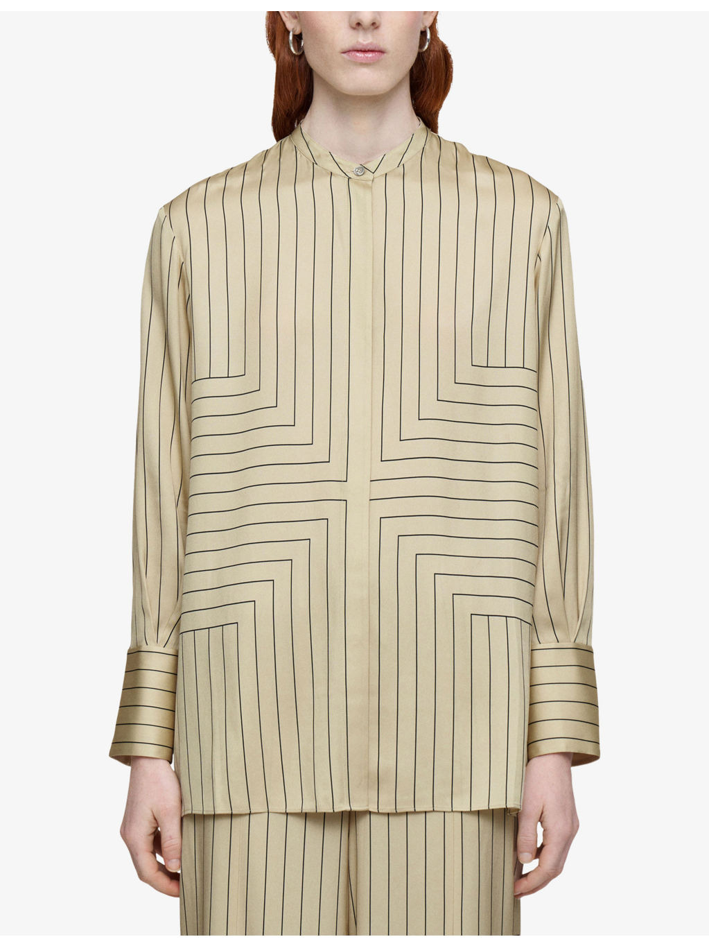 Athena Geometric-Stripe Stretch Silk-Blend Blouse - 3