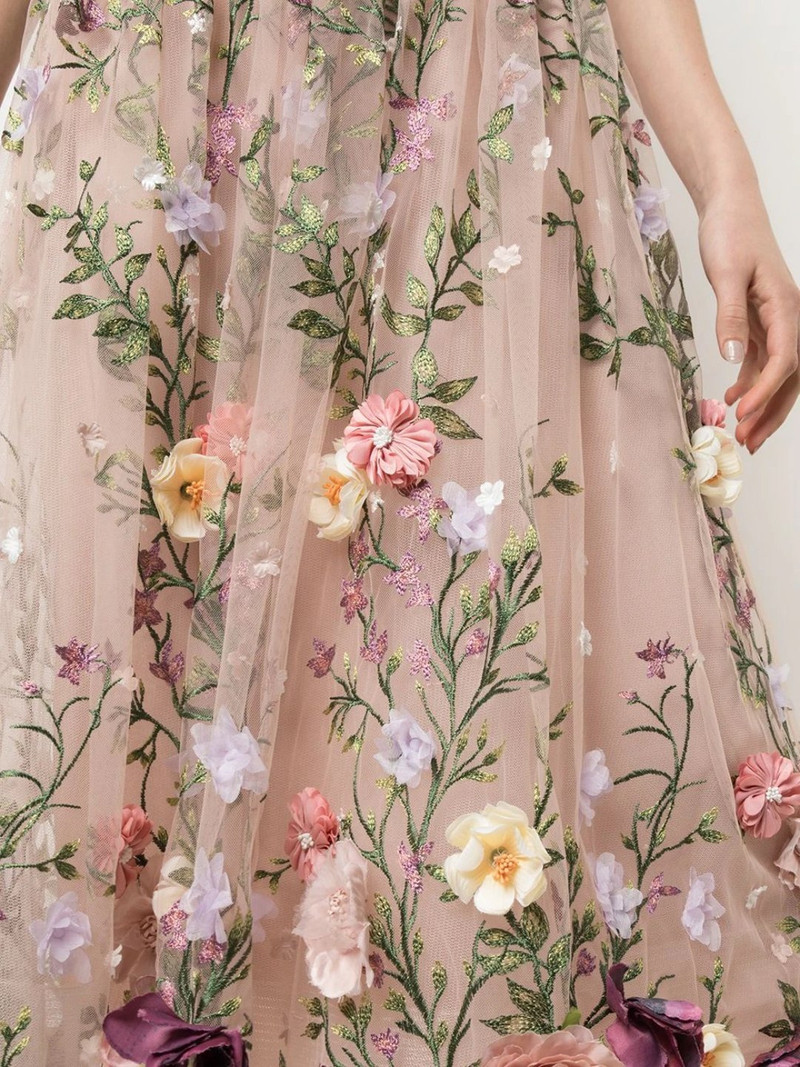 STRAPLESS 3D FLORAL EMBROIDERED TEA-LENGTH MIDI DRESS 4