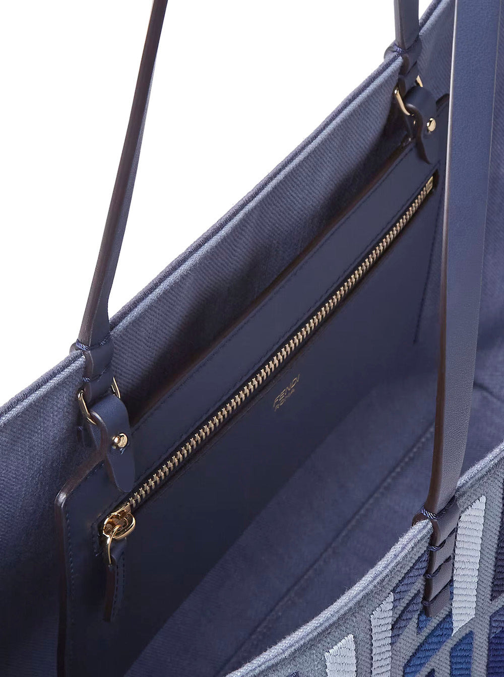 Fendi Women 'Roll Large' Blue Shopper With All-Over Ff Motif And Double Top Handles In Cotton Blend  - 5