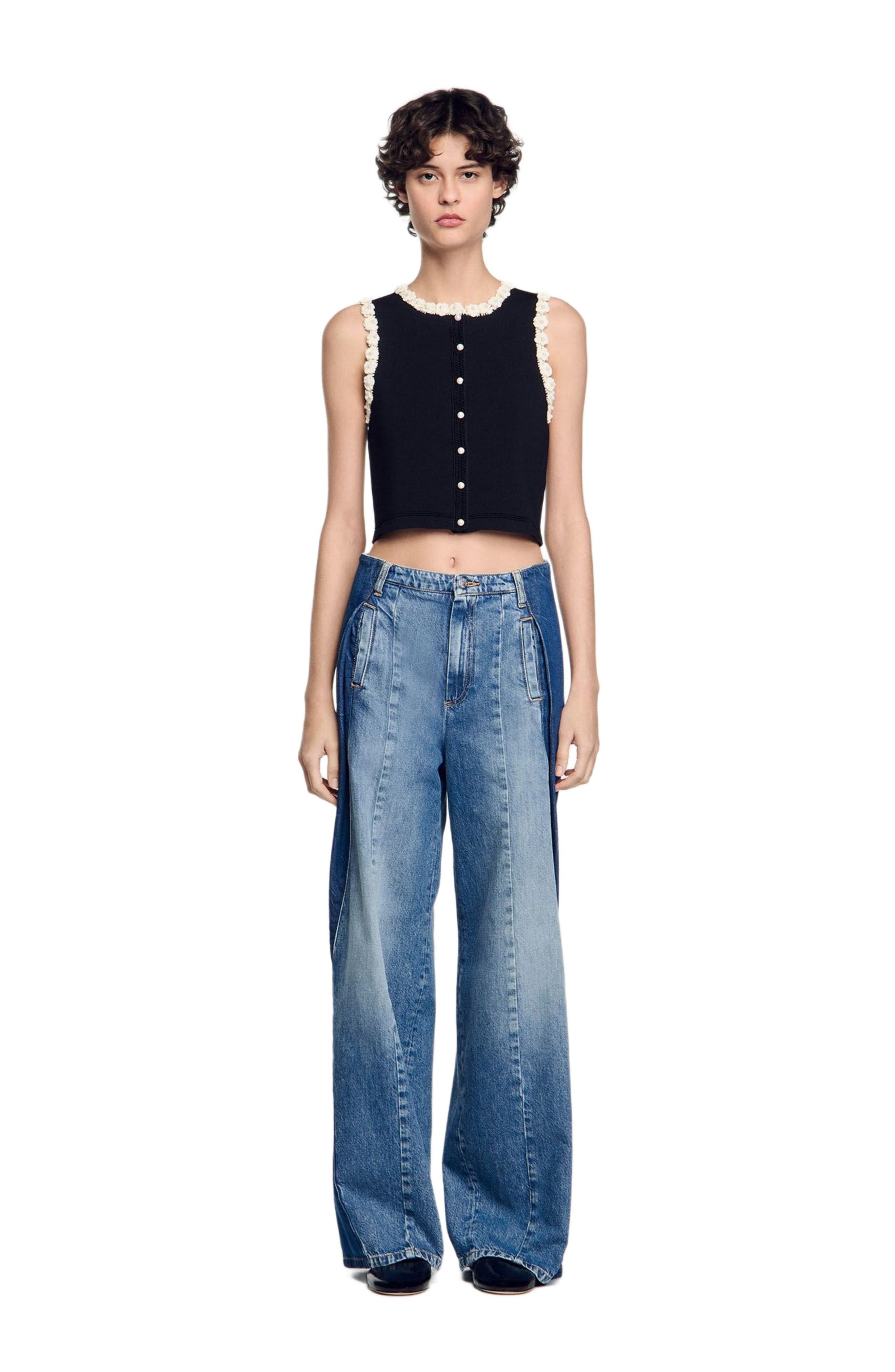 SANDRO Crochet cardigan in Black at Nordstrom - 1