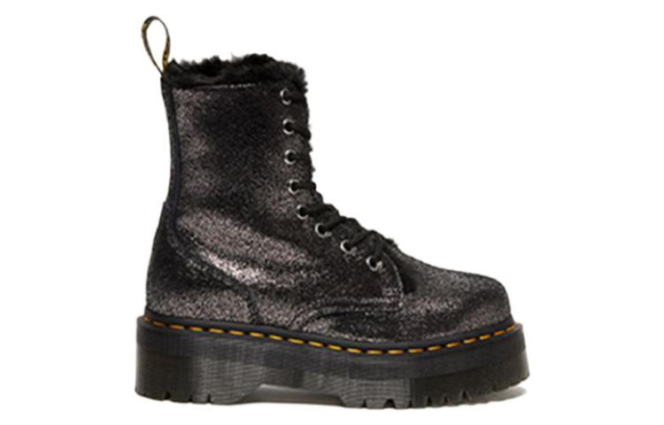 (WMNS) Dr. Martens Jadon Faux Fur-Lined Metallic Leather Platform Boots 'Black' 27955012 - 2