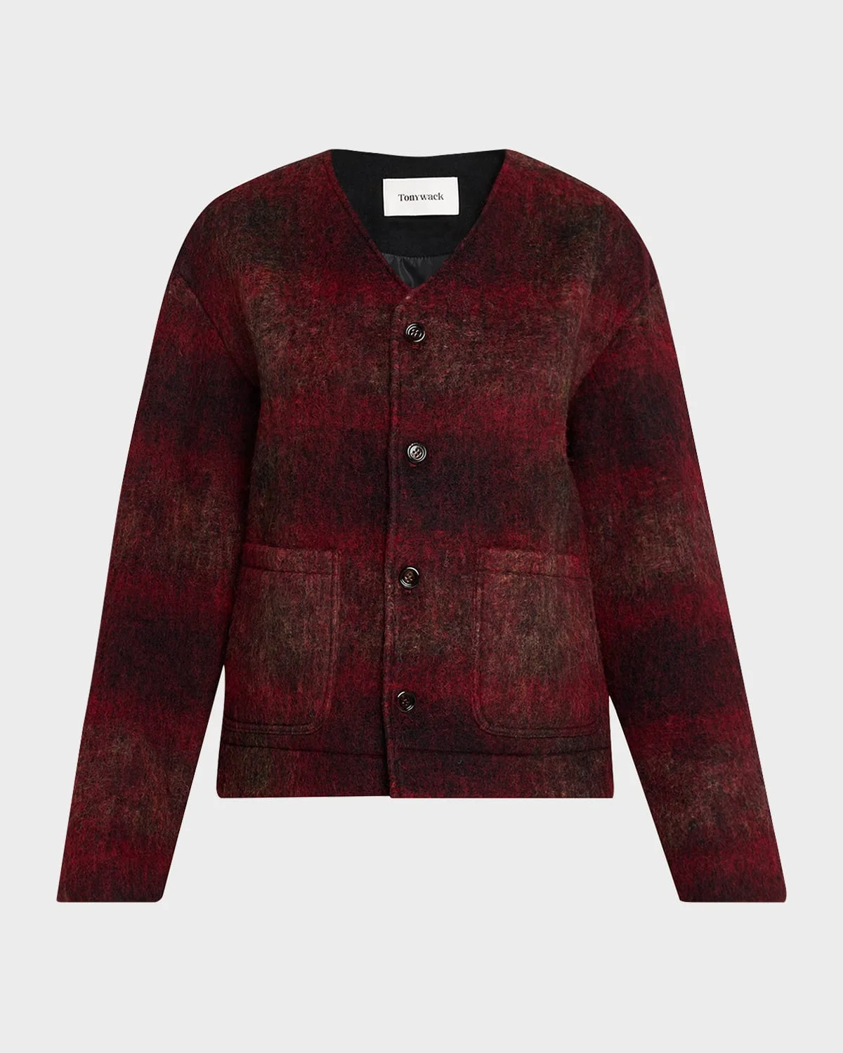V-Neck Plaid Mohair Jacket - 1