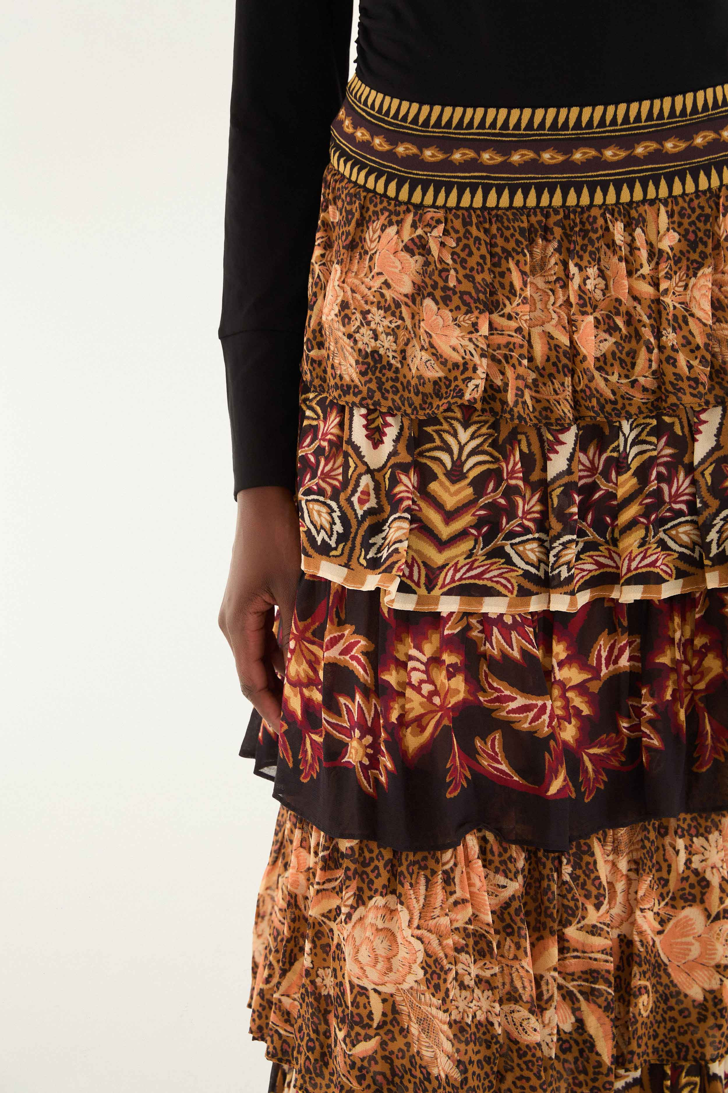 Mixed Scarves Ruffled Maxi Skirt - 5