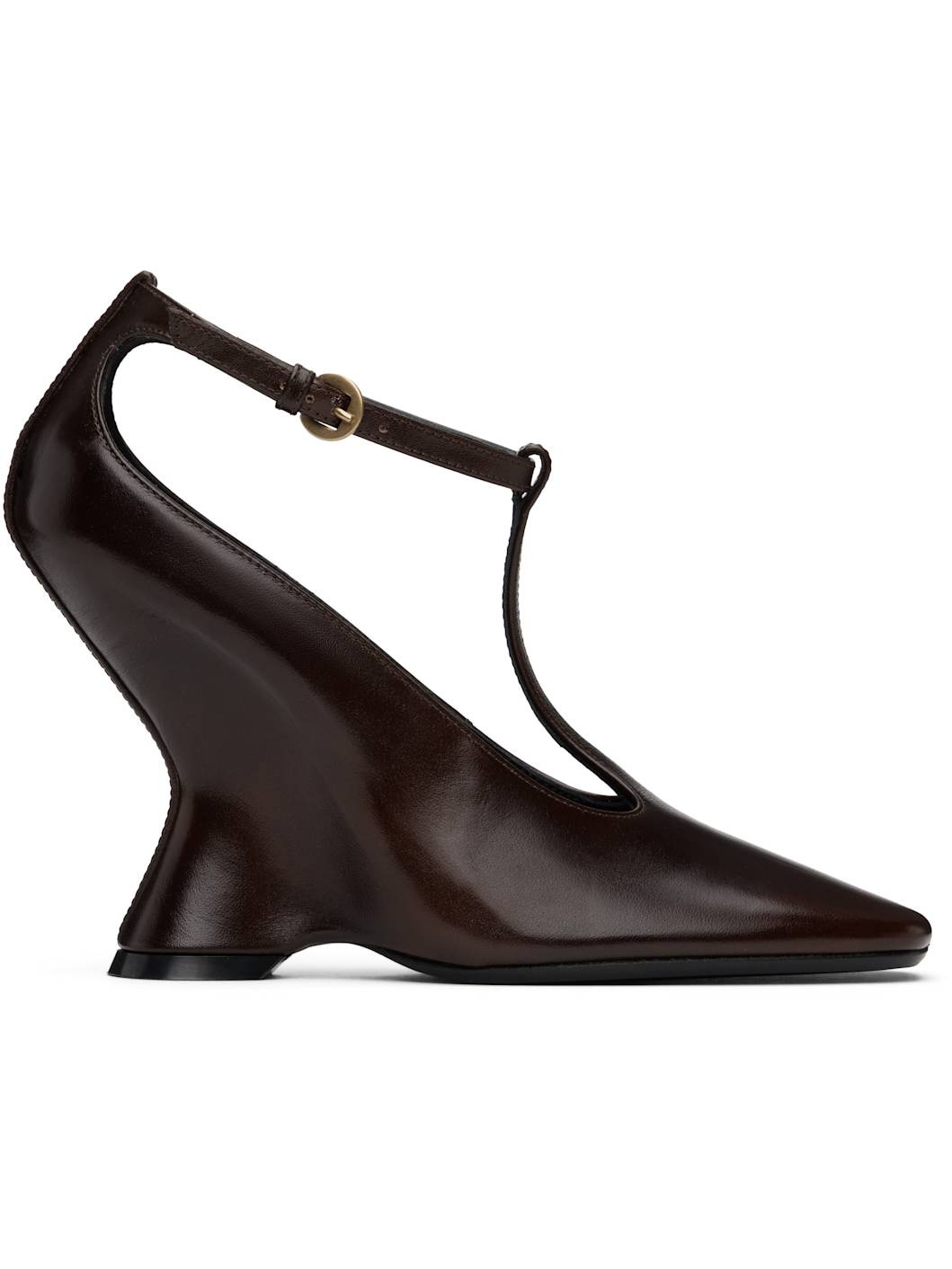 Tan Leather Wedge Mary Jane Heels - 1