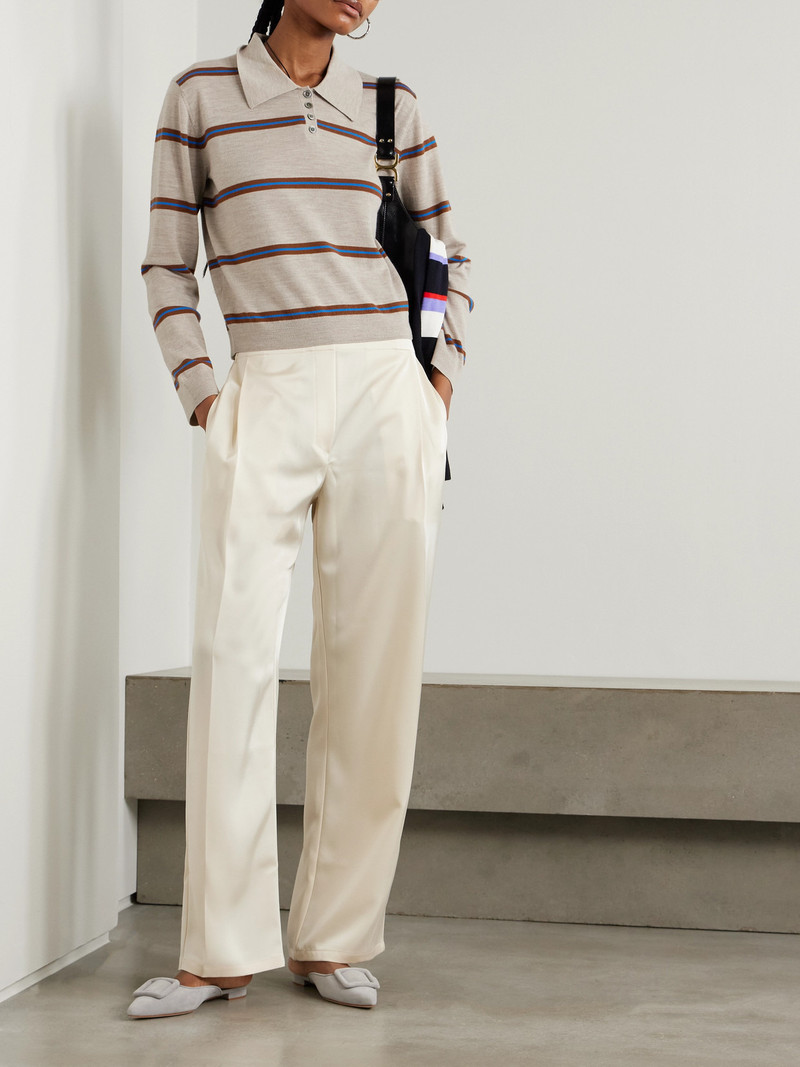 LESET Barb Pleated Satin Straight-leg Pants outlook