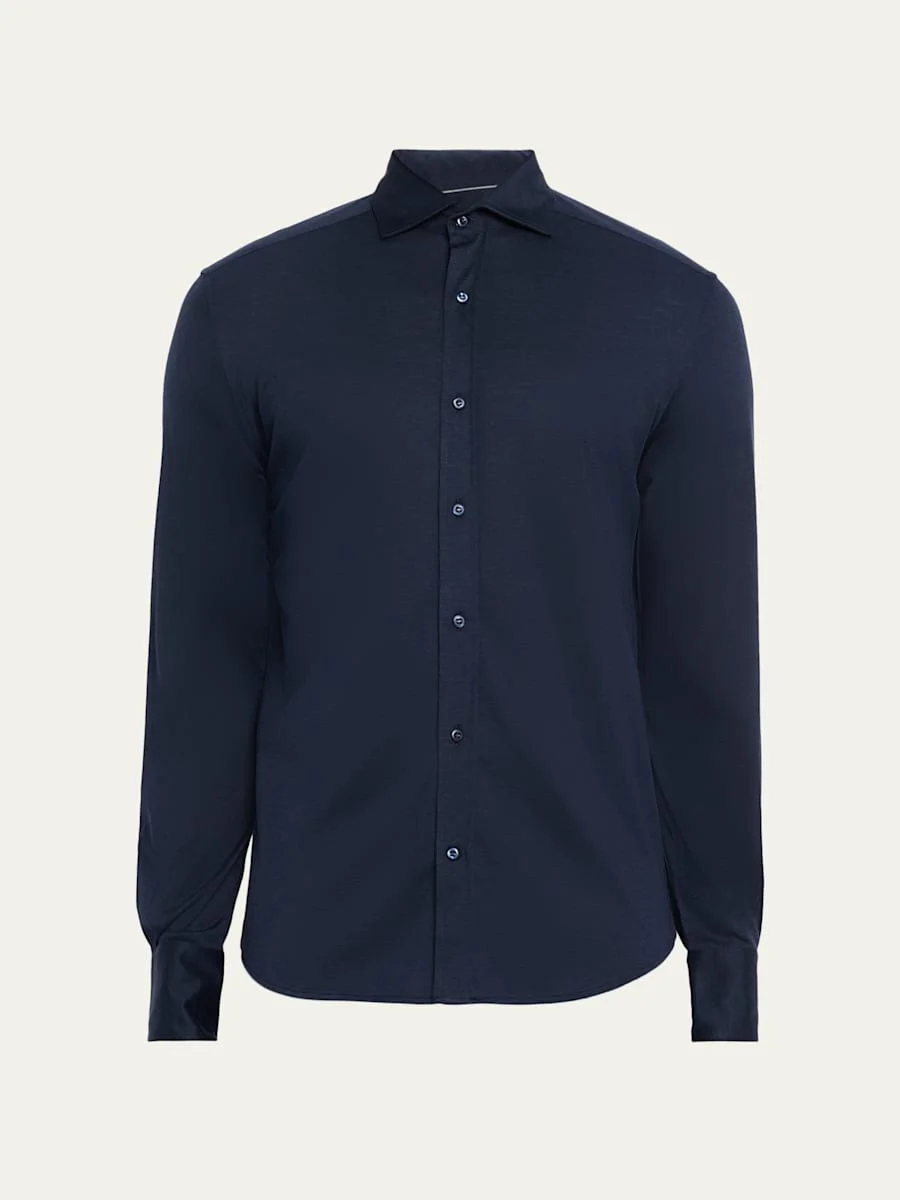 Men's Silk and Cotton Jersey Long-Sleeve Polo Shirt - 1
