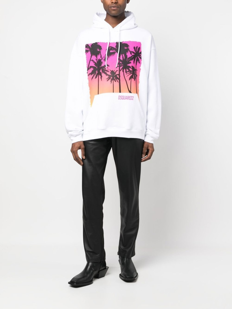 DSQUARED2 palm-tree print cotton hoodie outlook