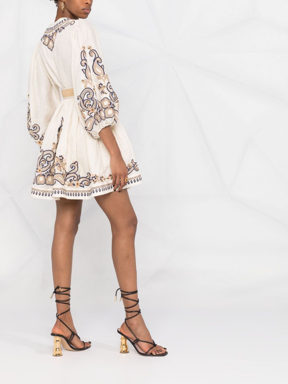 paisley-embroidered belted dress - 6