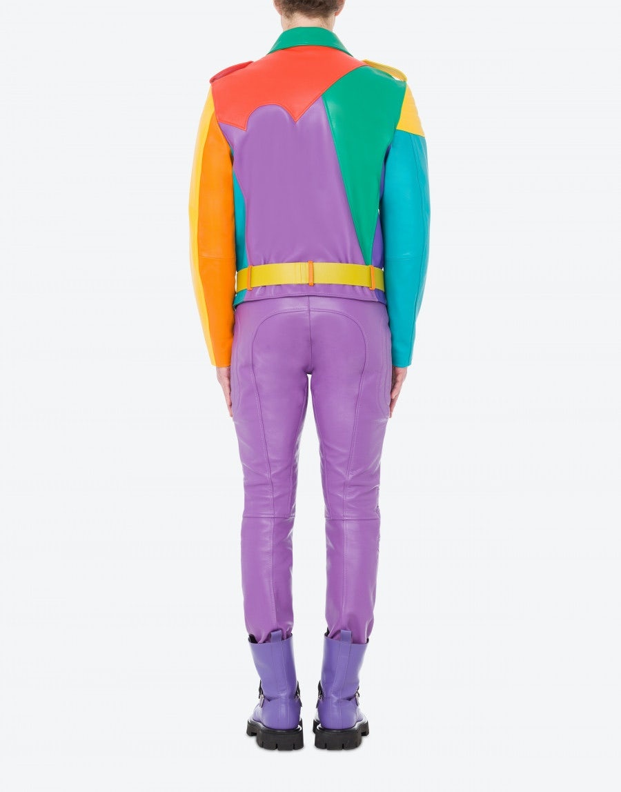 COLOURBLOCK NAPPA LEATHER BIKER JACKET - 3