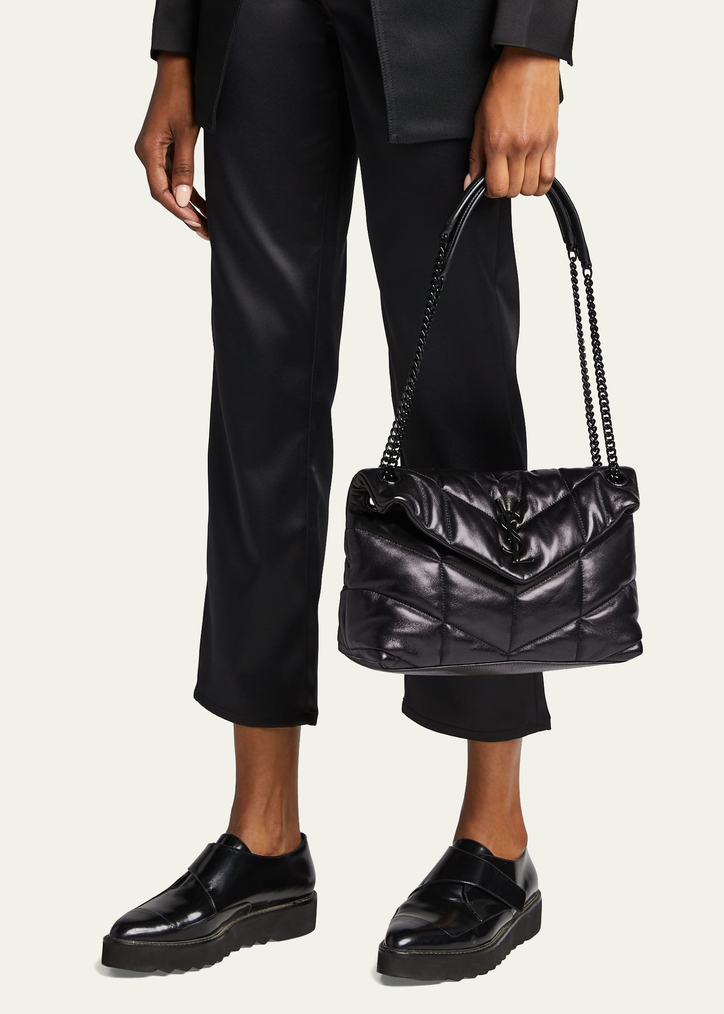 Lou Small Quilted Lambskin Leather Flap-Top Shoulder Bag, Black Hardware - 2