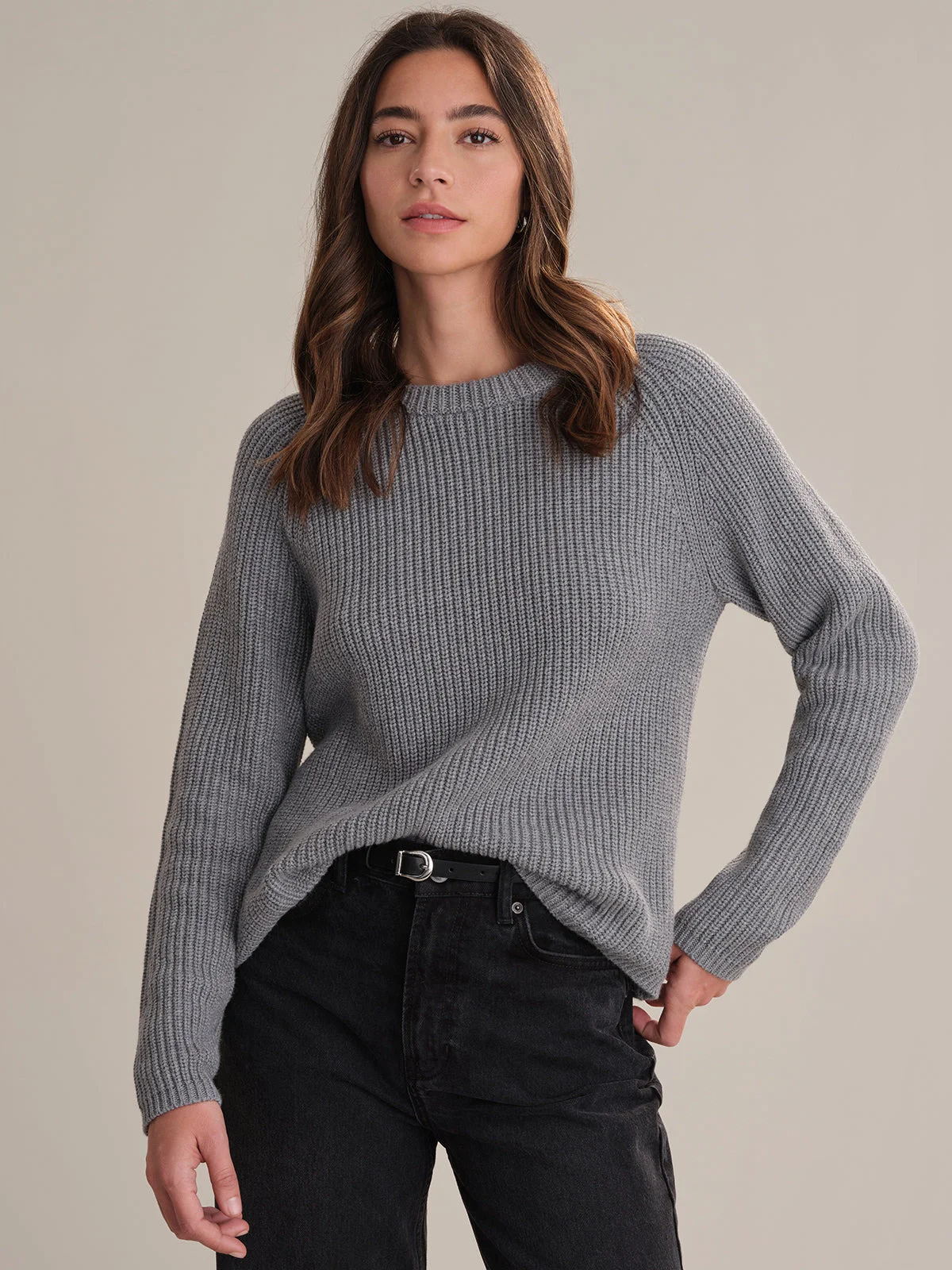 Jane: Crewneck Shaker Stitch Cotton Sweater - 1