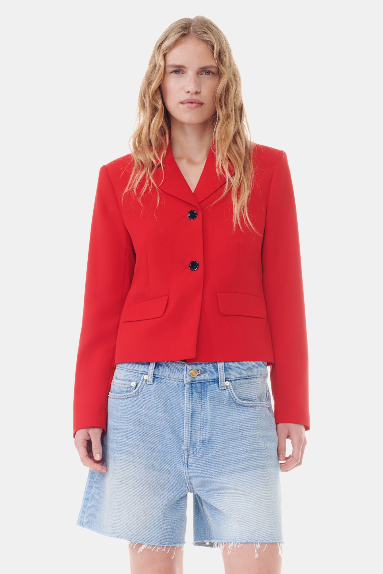 RED TWILL SUITING FITTED BLAZER - 2