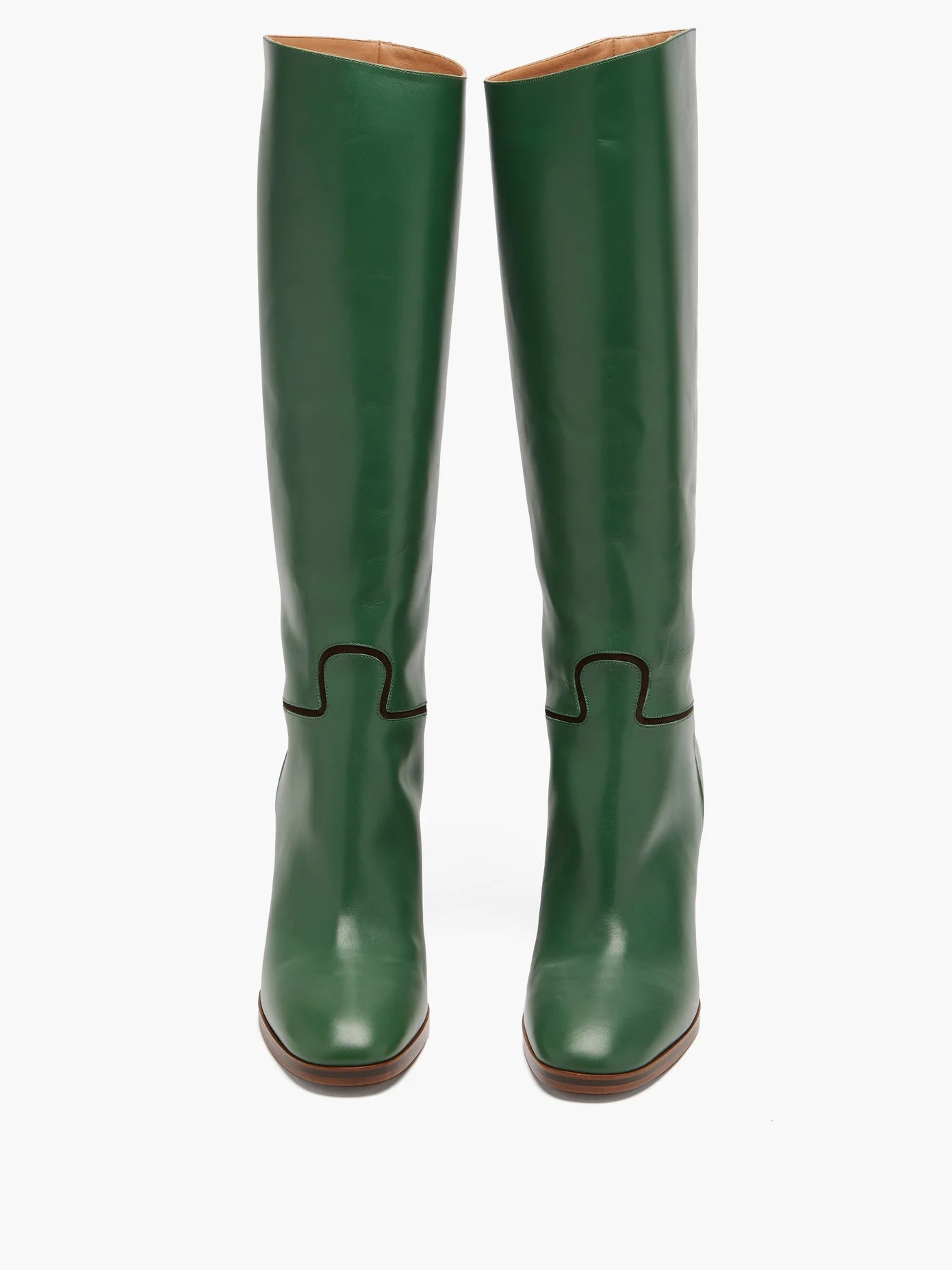 Piped knee-high leather boots - 5