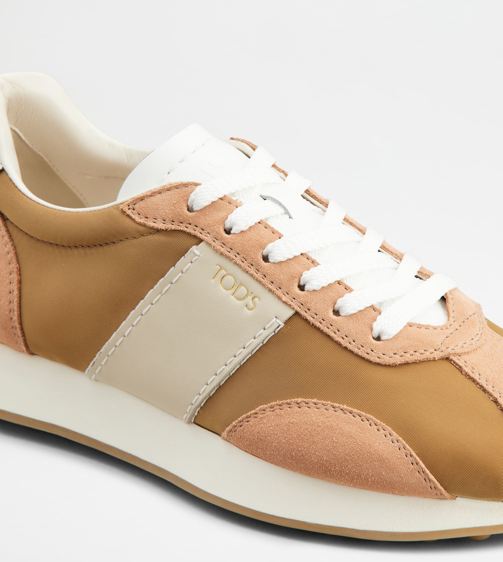 SNEAKERS IN LEATHER AND TECHNICAL FABRIC - PINK, BROWN, BEIGE, WHITE - 5