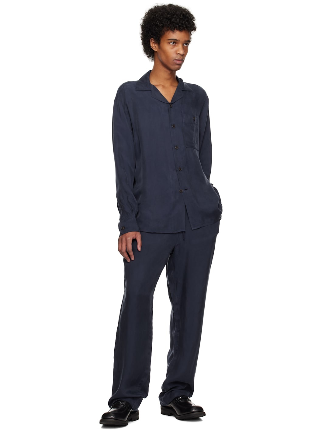 Navy Fluid Drawcord Trousers - 4