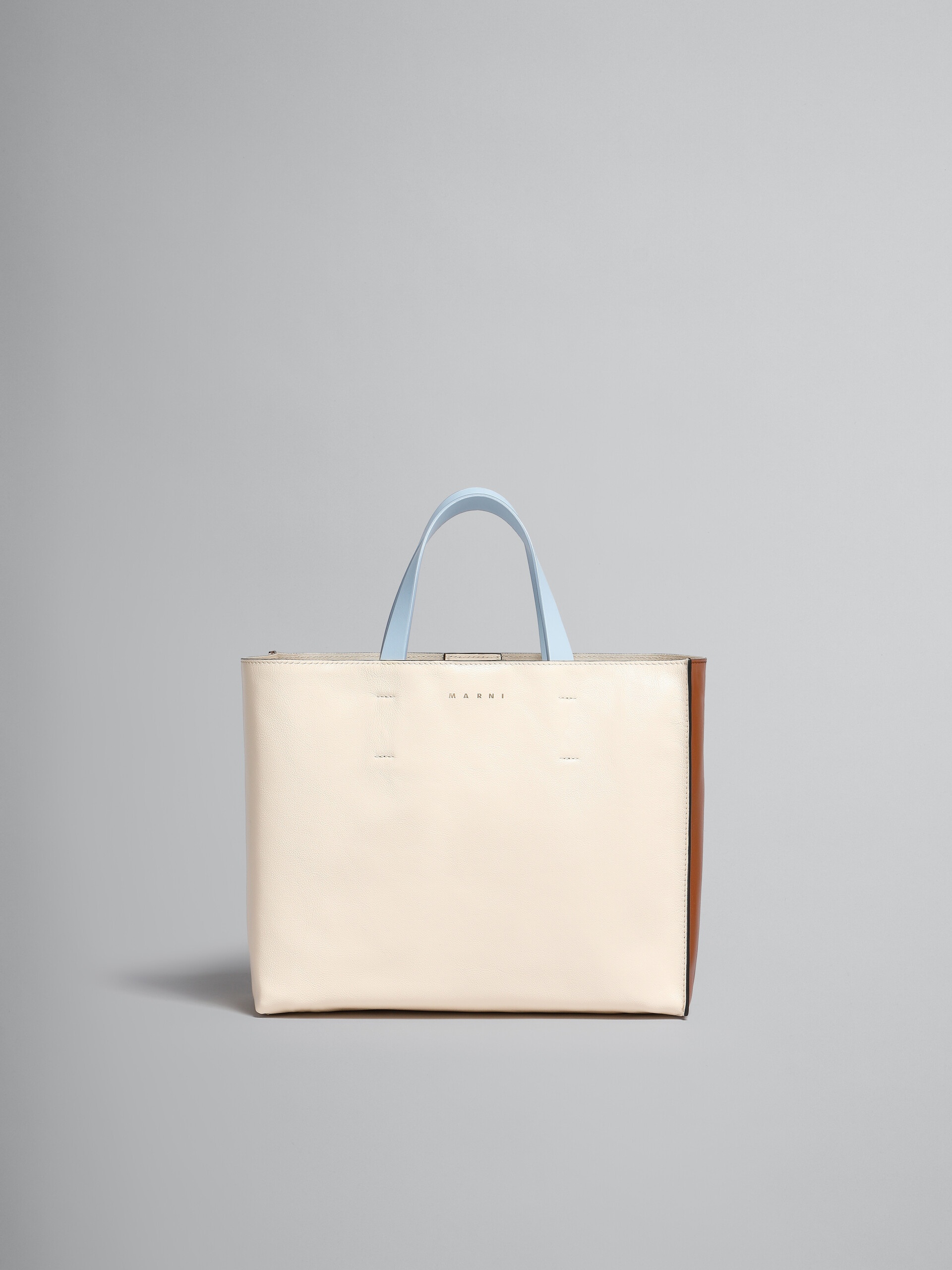 MUSEO SOFT BAG E/W IN WHITE BROWN AND LIGHT BLUE LEATHER - 1