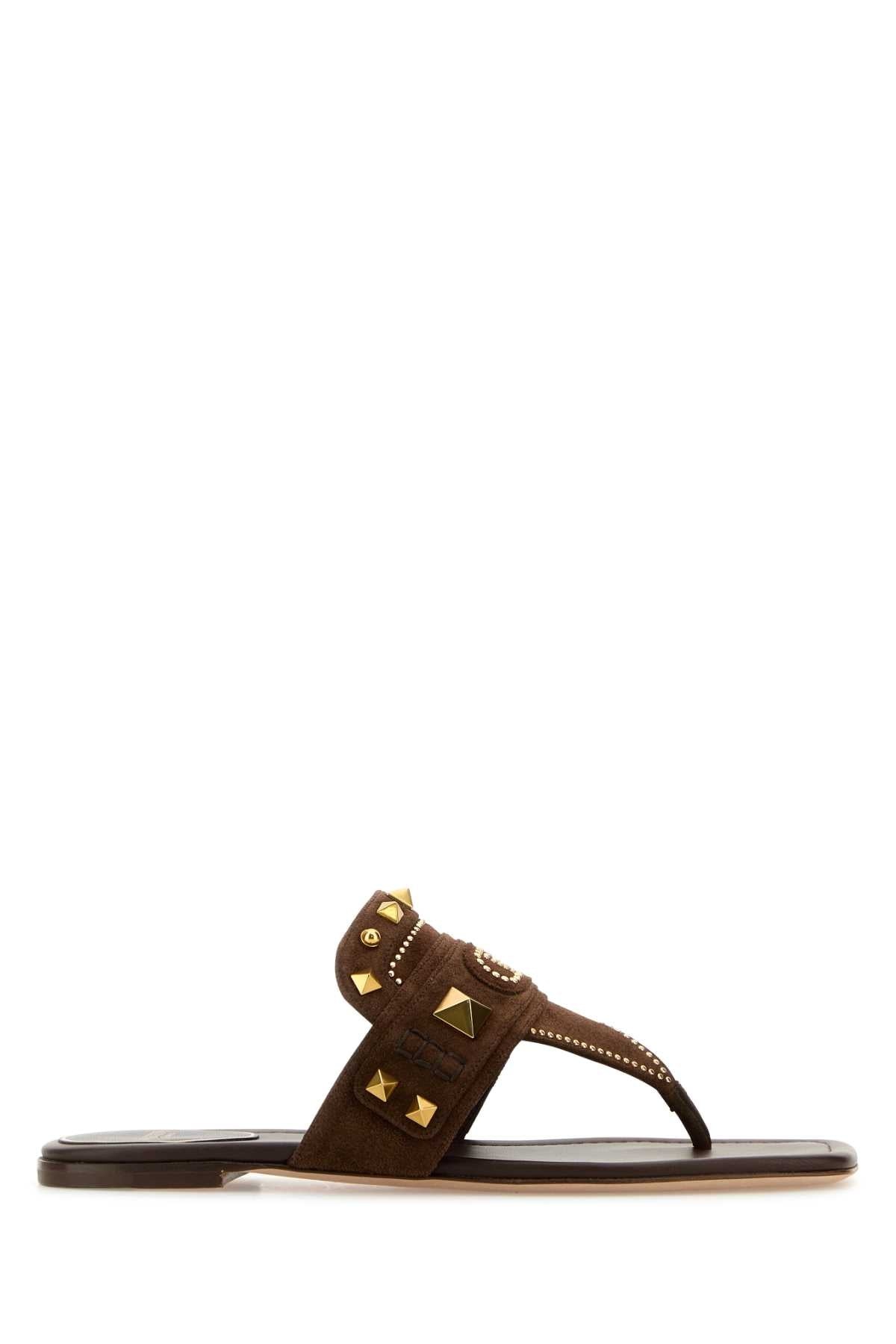 ロングブーツ VALENTINO GARAVANI Brown Suede Plaster Caster Thong Slippers Valentino Valentino Garavani Women Brown Suede Plaster