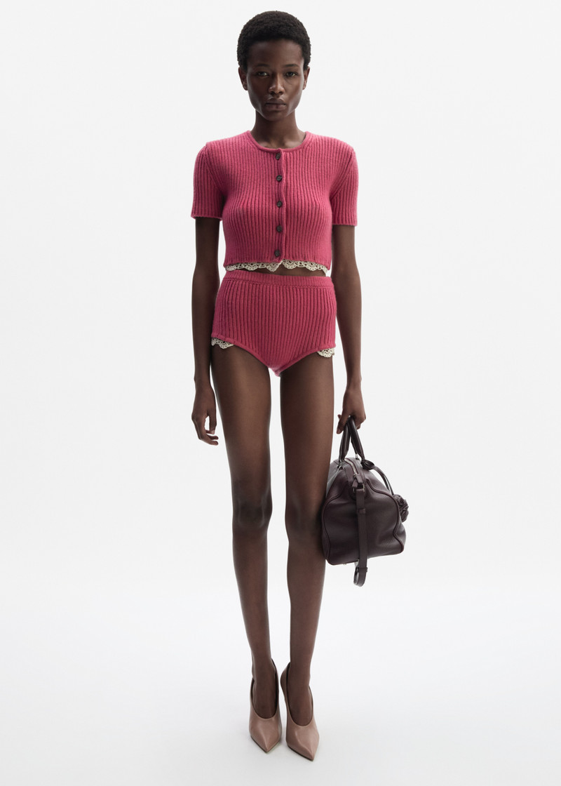 MAGDA BUTRYM Cashmere crochet-trim shorts in pink outlook