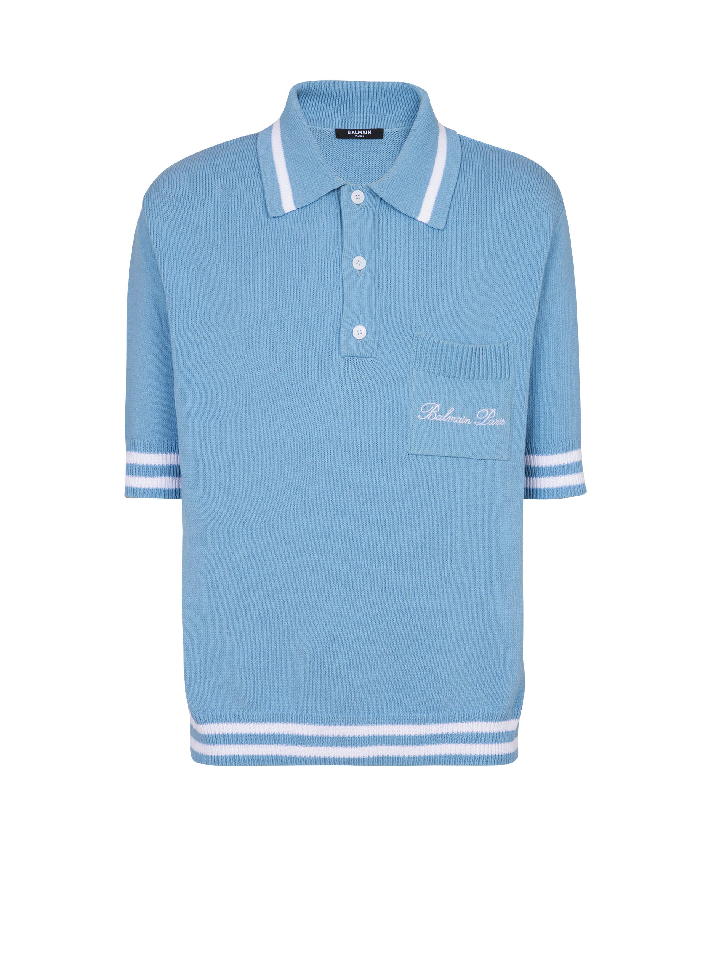 Wool polo shirt with Balmain Signature embroidery - 1