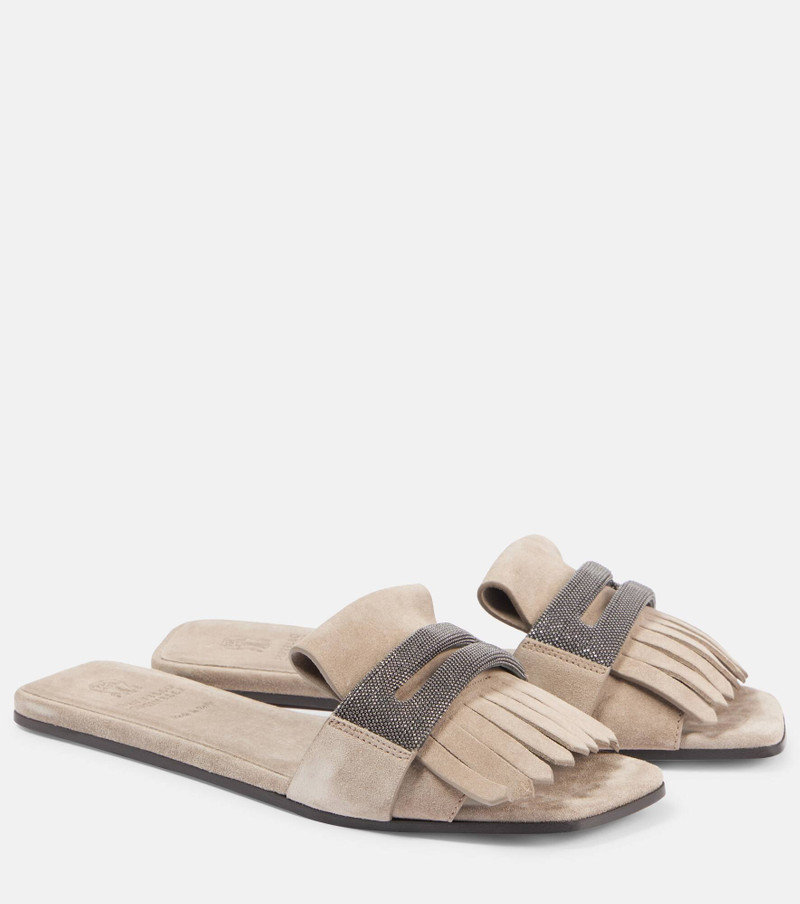 Fringed suede slippers - 1